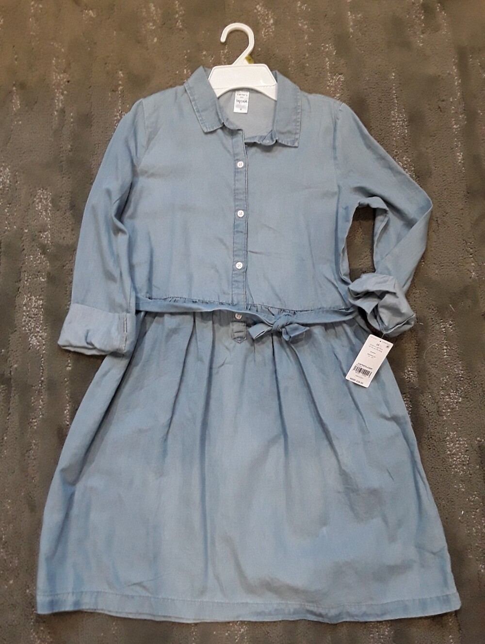 Carters Size 14 Blue Chambray (Soft Denim) Shirt Dress with Waist tie